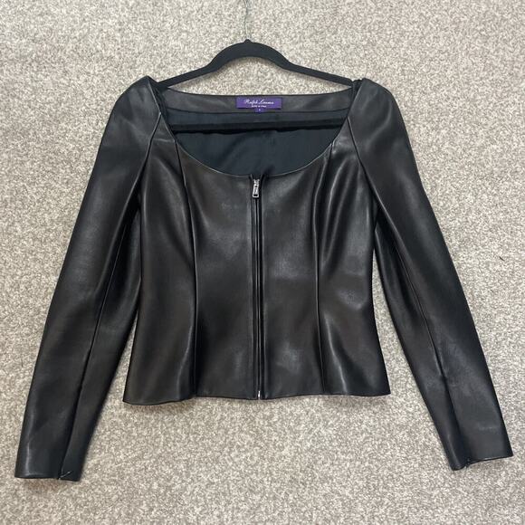 Ralph Lauren Collection Purple Label Leather Jacket Black Off Shoulder Runway 6 - Picture 8 of 16